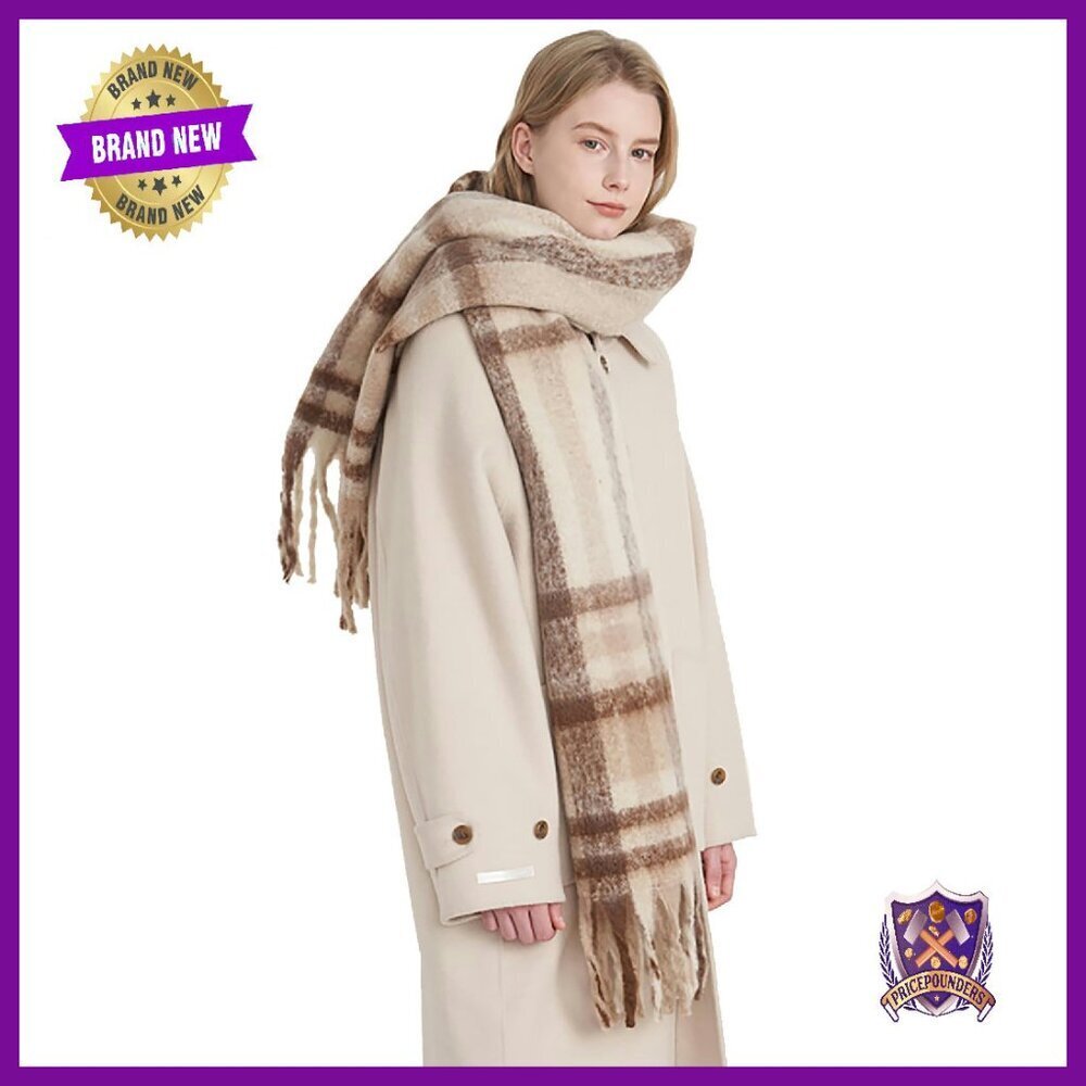 Soft Cashmere-Like Wrap Shawl 73" Long Plaid Vintage Style All Seasons